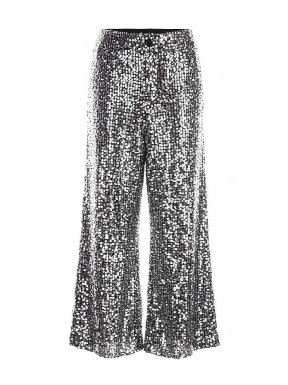 NWT Maeve by Anthropologie Colette in Black Silver Sequin Wide-Leg Crop Pants 28 - Picture 4 of 13
